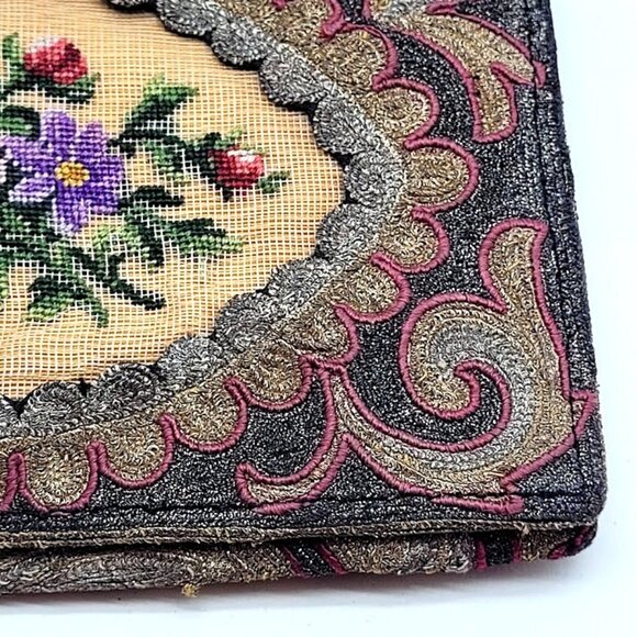 Rare Antique French Petit Point Embroidered Tapestry 19th Clutch Wallet Bag HTF - Picture 11 of 13